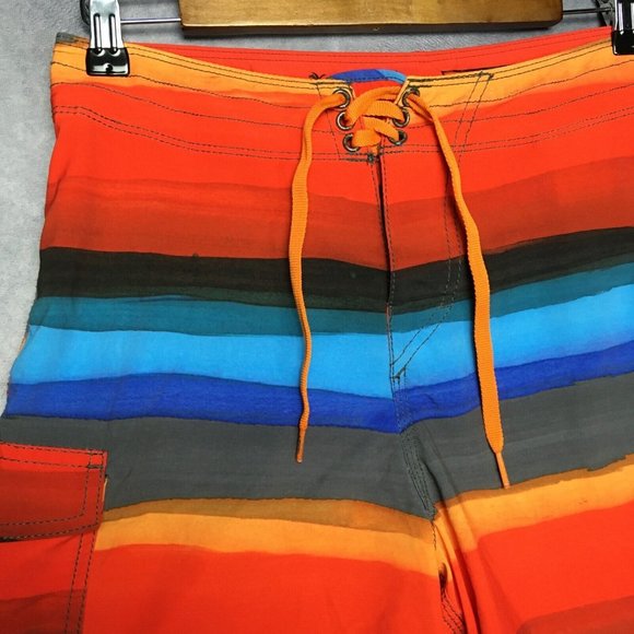 Vans Mens Swim Shorts size 28 The Era Stretch Red Blue Stripe‎ Lace Up Cargo - Picture 6 of 14